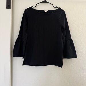 J. Crew Black Bell Sleeve Boatneck Long Sleeve Blouse Top Preppy Career Office S